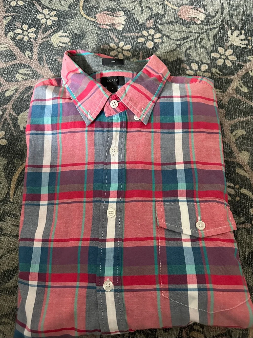 J. Crew Slim Plaid Button-Down Shirt in Pink, Blue & Teal